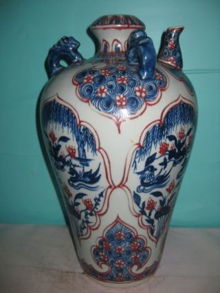 Qing Dynasty Blue Whited Porcelain Flowers Vase photo