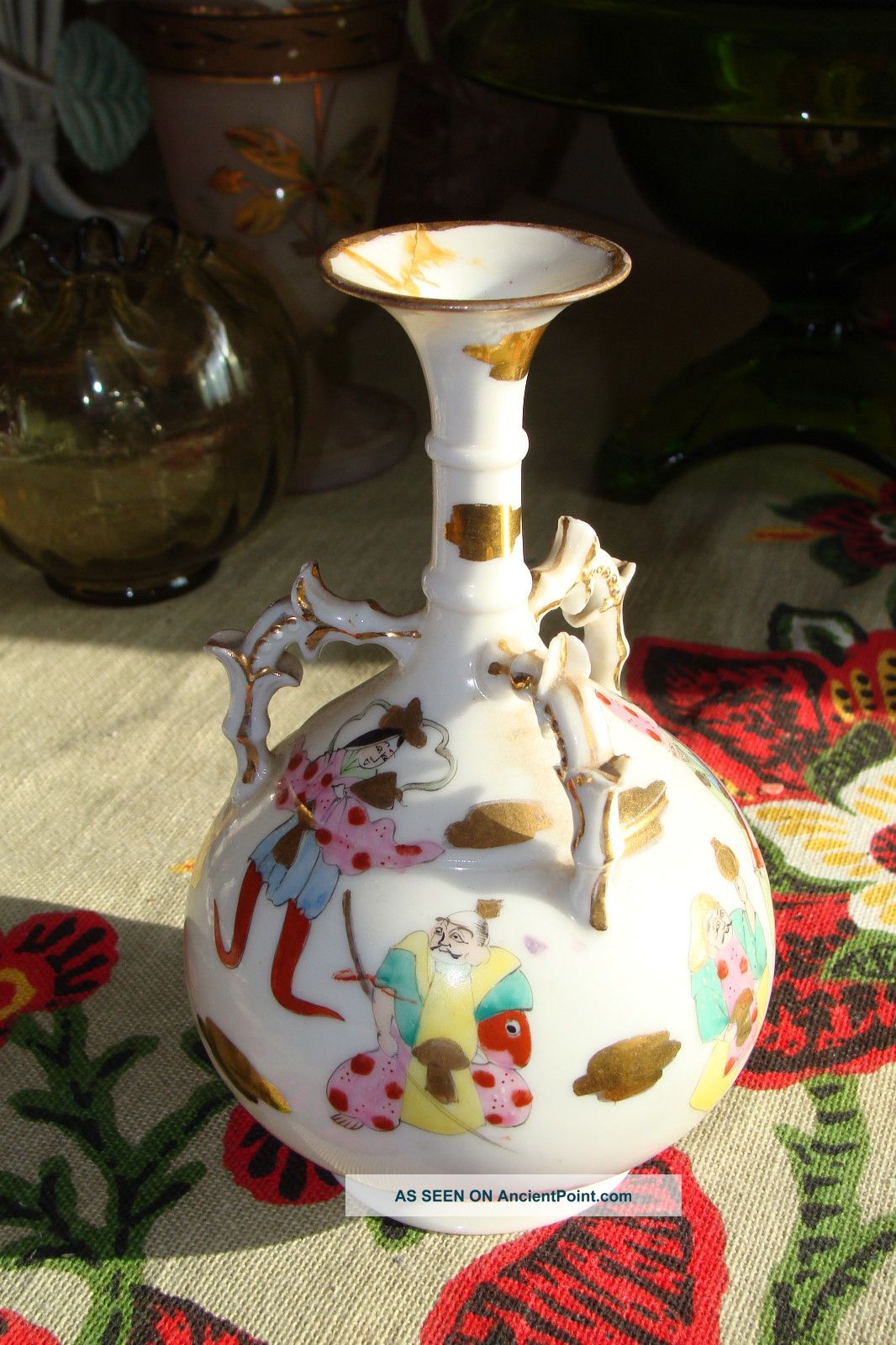 Antique Chinese Handpainted Porcelain Bottle / Vase Figures Immortals Warriors Vases photo