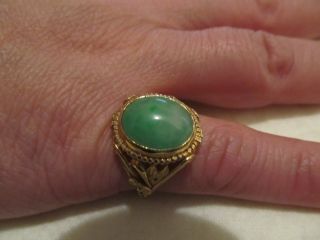 Chinese 14k Yellow Gold - Apple Green Jade Ring Piece And Great Price photo