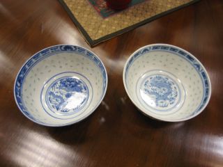 Asian Pair Antique Chinese Blue Dragon Bowls Signed Porcelain Pre 20th Century photo