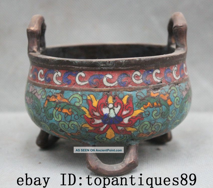 Chinese China Purple Bronze Cloisonne Dynasty Palace Ding Incense Burner Censer Vases photo