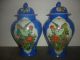 A Pair Qing Dynasty Period Chinese Famille Porcelain Flowers And Bird Blue Vase Vases photo 2