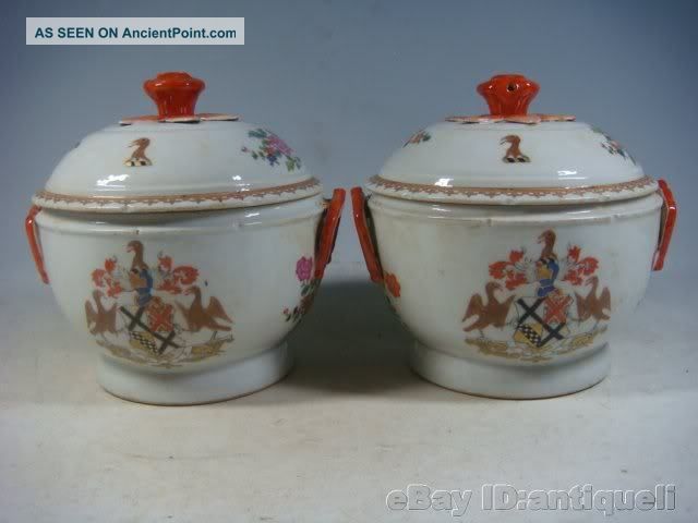 Rare Chinese Export Armorail Porcelain Pair Tureens Vases photo