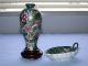 Matching Antique Chinese Vase & One Handle Leaf Dish Vases photo 1