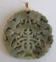 Fine Old Chinese 14k Gold Carved Green Jade Necklace Pendant China Necklaces & Pendants photo 5