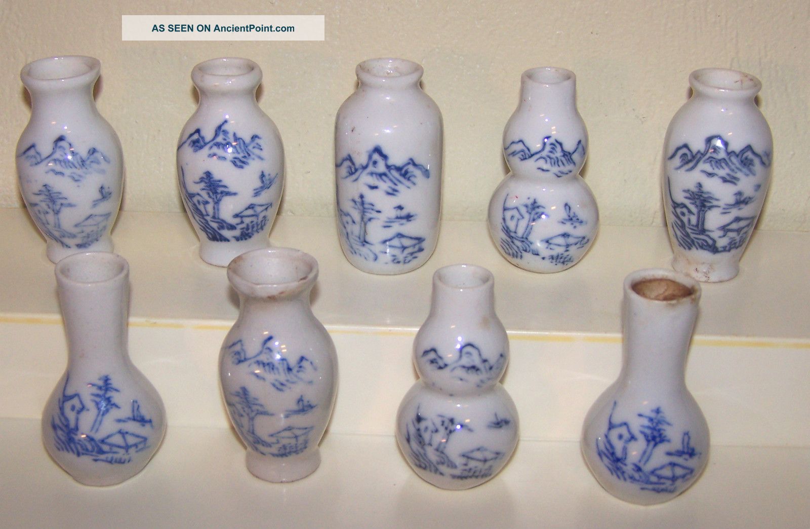 9 Antique Chinese Export Minature Vases Double Gourd Etc. Vases photo