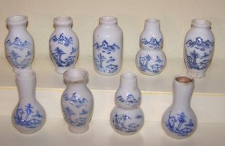 9 Antique Chinese Export Minature Vases Double Gourd Etc. photo