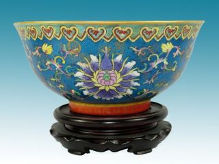 Rare Unique Blue Ceramic Glaze Famille Rose Porcelain Flower Bowls 8.  8 