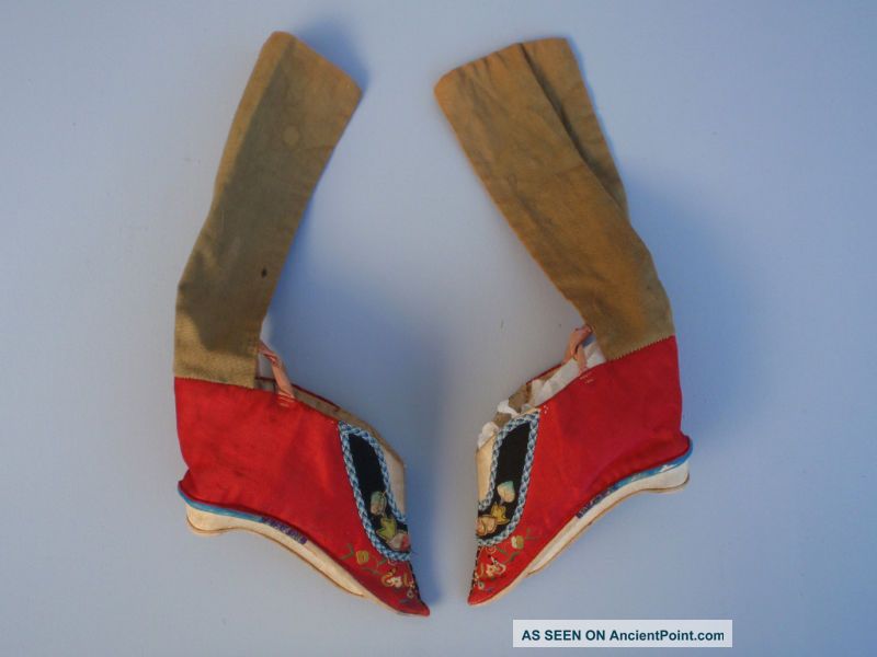 Antique Chinese 19th Century Qing Lotus High Back Silk Shoes - Actualy Worn Other photo