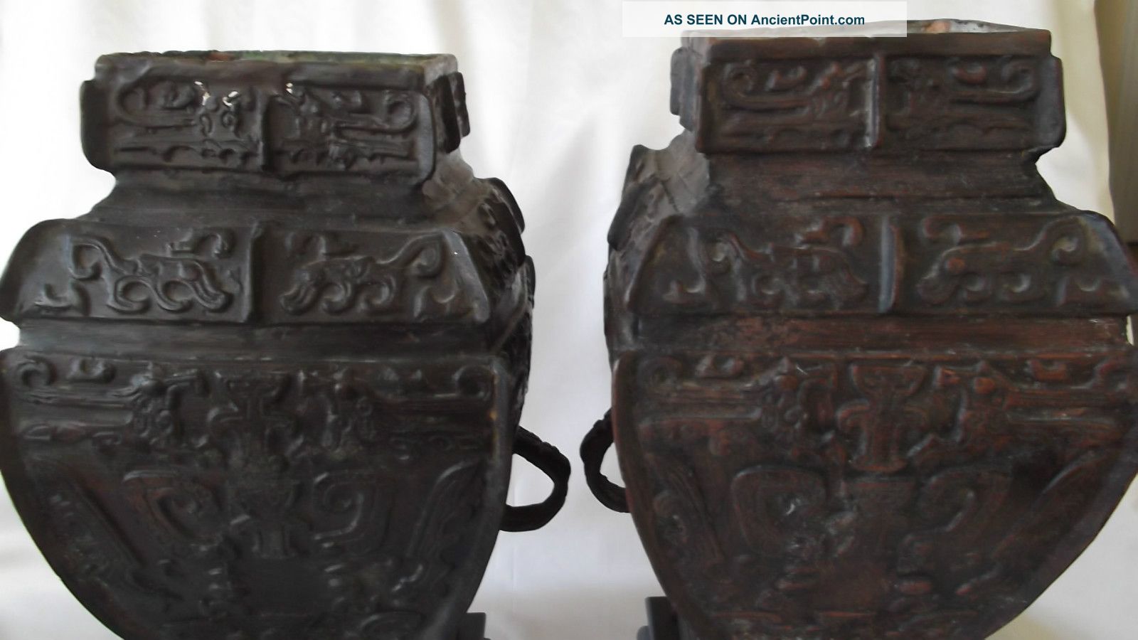 Exceptional Pair Early 1800s Qing Dynasty Hammered Bronze Urns Vases photo