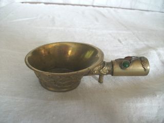 Chinese Brass Silk Iron Coal Pan Jeweled Handle Floral Design photo