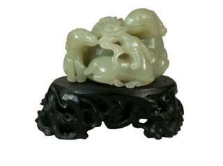 Chinese Carved Jade&stand,  Three Sheep Bring Prosperity photo