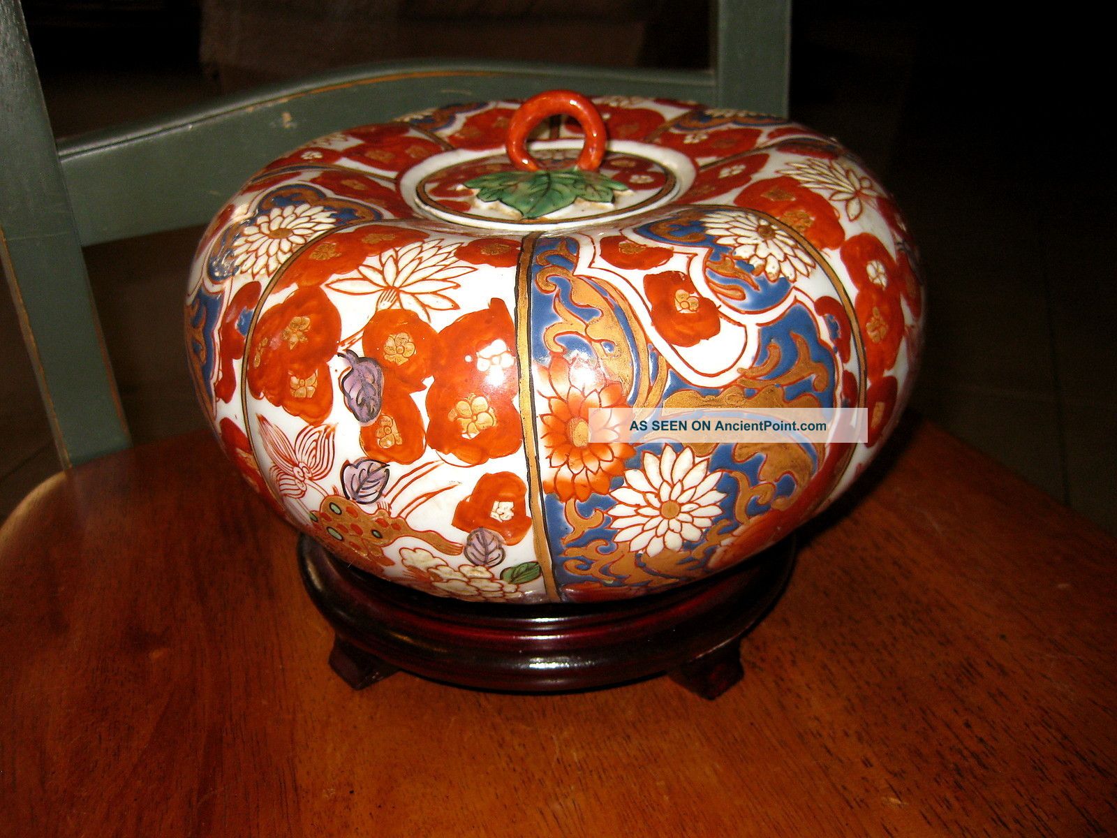 Antique Imari La Maison Au Soleil Covered Pumpkin Shape Jar Great Shape Other photo