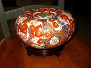 Antique Imari La Maison Au Soleil Covered Pumpkin Shape Jar Great Shape photo