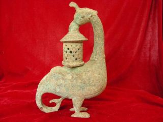 Chinese Bronze Old Antique Phenix Lamp Light Exquisite Curio Collection photo