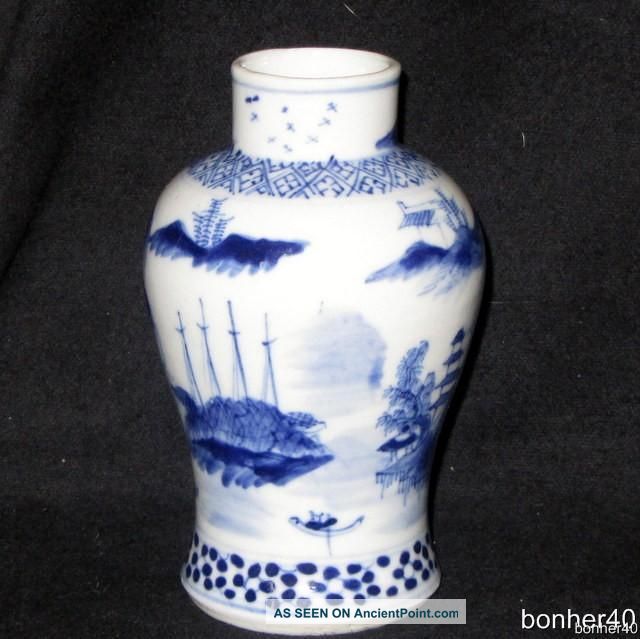 Wonderful Chinese Blue White Porcelain 19thc Kangxi Period Pagoda Baluster Vase Vases photo