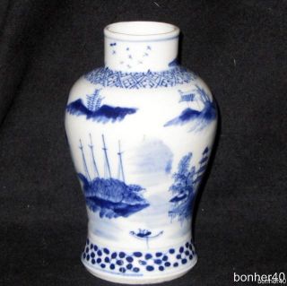Wonderful Chinese Blue White Porcelain 19thc Kangxi Period Pagoda Baluster Vase photo