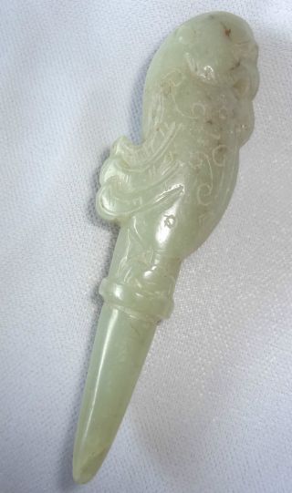 20ct Chinese Nephrite Jade Carved Archaistic Style Bird Finial (coom) photo