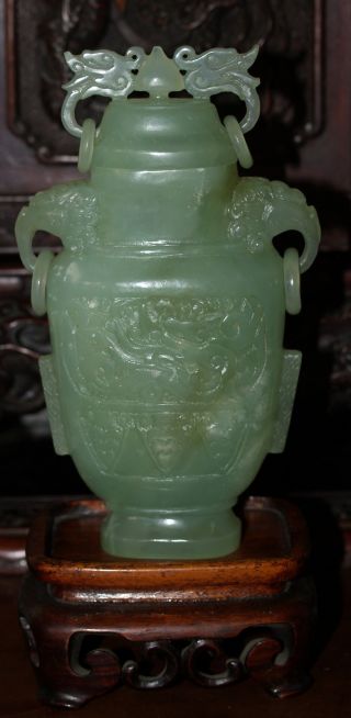 Finely Carved Antique Chinese Jade Vase photo