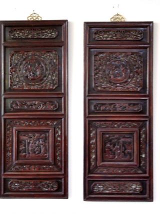 Rare Pair Chinese Antique Oriental Wall Decor Wood Panel Wooden Screen 19c photo