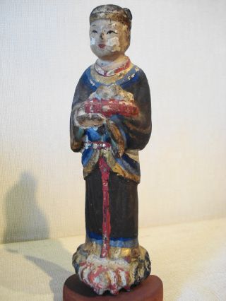 Antique Asian Chinese?japanese? Circa 1800 ' S Carved Wood Standing Figure photo