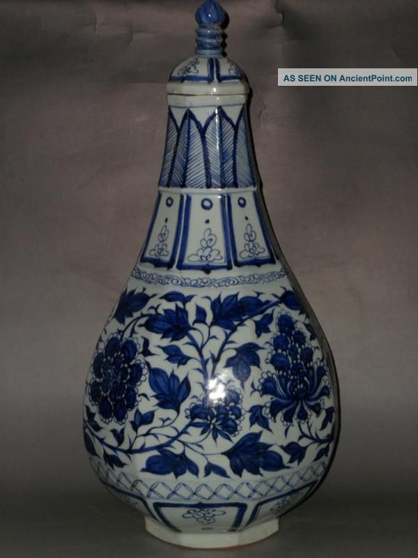 Rare Chinese Blue&white Porcelain Lotus Scroll Vase Vases photo