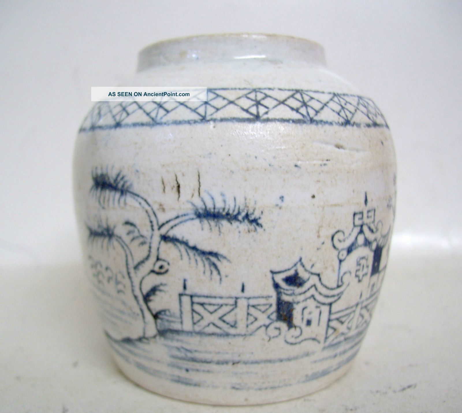 C1820 ' S Antique Asian Hand - Thrown Willow Tree Pottery Ginger Jar Other photo