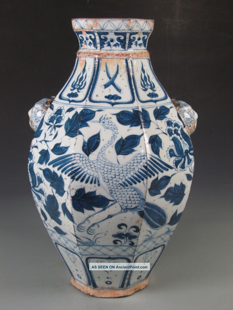 Fine Chinese Blue & White Porcelain Phniex Vase Vases photo