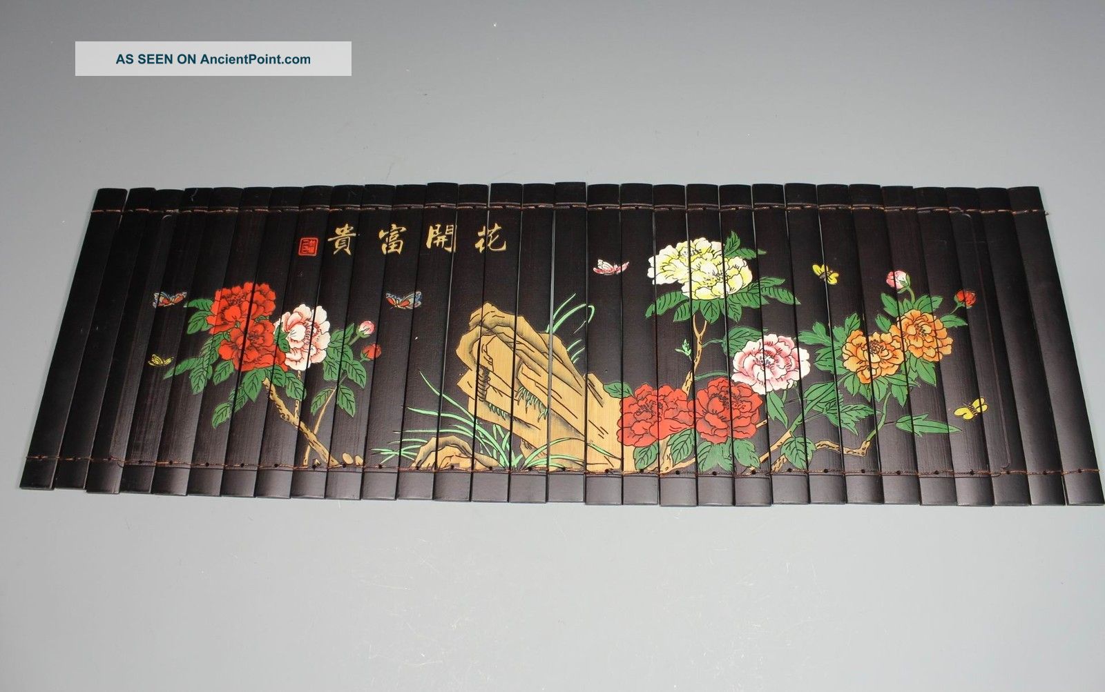 Vintage Chinese Bamboo Slip Hand Painting Flower Paintings & Scrolls photo