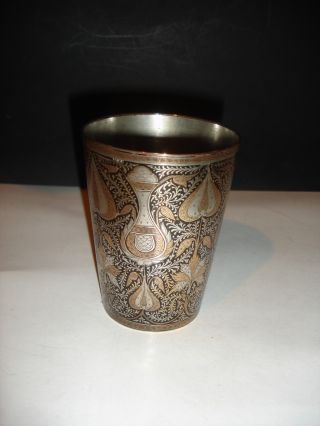 Stunning Vintage Asian Vase Beaker Hand Made Inlay Decoration Silverplated L@@k photo