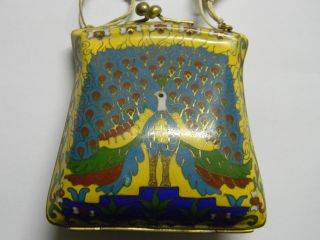 Antique Chinese Enamel Handbag Purse With Peacock photo