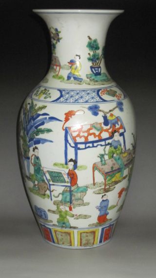 19 Th Century Antique,  Kangxi Years Stories Painting Vase.  H:16.  5 Xw:8inches photo