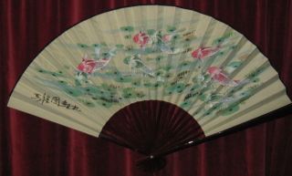 Large Hand Painted Chinese Fan - Wall Hanging - Carp/koi - Boxed photo