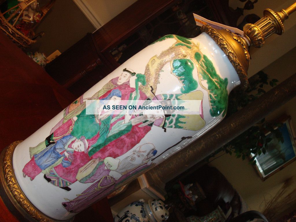 Antique Chinese Famille Rose Vase Lamp 34 1/2 