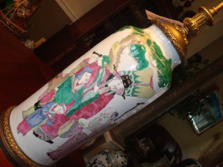 Antique Chinese Famille Rose Vase Lamp 34 1/2 