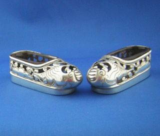 Antique Chinese Silver ' Shoe Shaped ' Salts Hallmarked - W.  C.  & 90. . photo