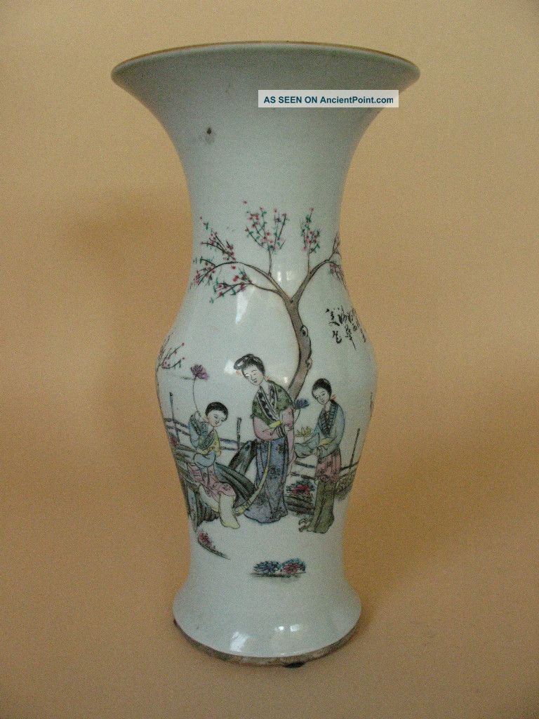 Old Estate Chinese Vase Reign Marks Porcelain Lady Robe Landscape Calligraphy Vases photo