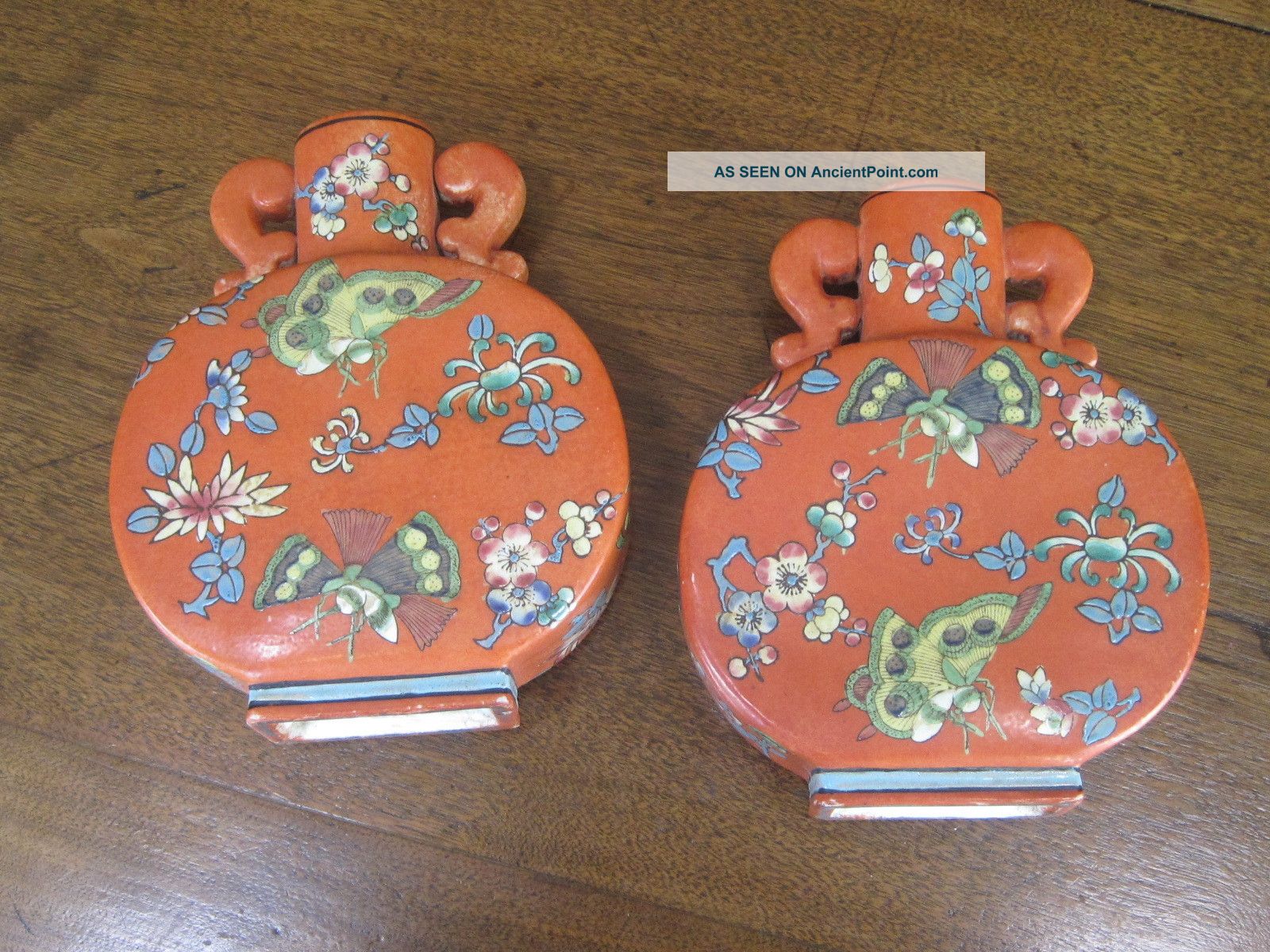 Antique Pair Moon - Flasks Chinese Handpainted Jiaqing Double Red Seal Mark Vases Vases photo
