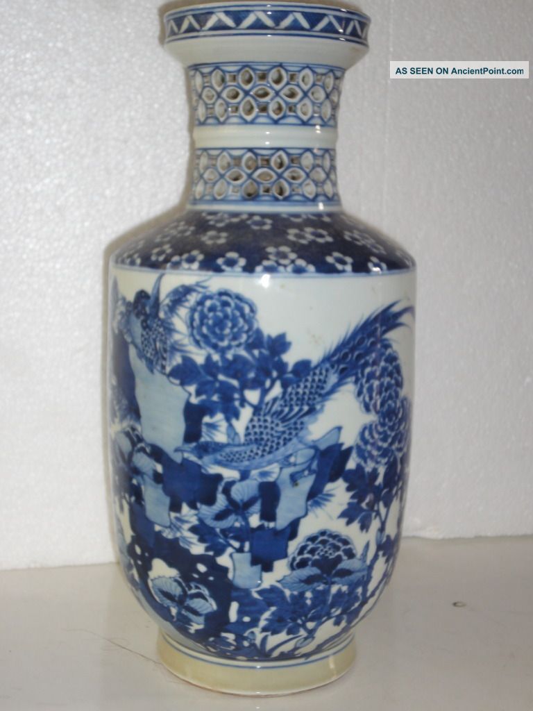 Qing Dynasty Period Blue White Pierced Phoenix Vases Vases photo