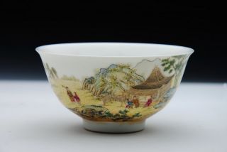 Vintage Enamel Porcelain Bowl Landscapes Doll Design Of Chinese Antique photo