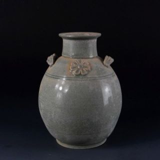 Chinese Antiques,  The Kiln Celadon Double Is Carved Vase photo