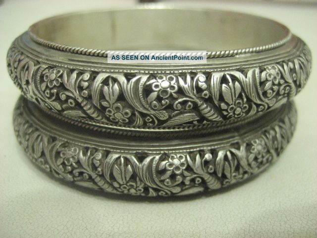 Exquisite Pair Antique Chinese Silver Lady Bracelets Other photo