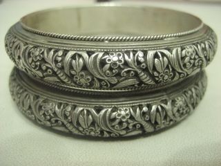 Exquisite Pair Antique Chinese Silver Lady Bracelets photo