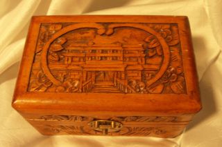 Antique / Vintage Asian Hand Carved & Handmade Small Wood Chest / Jewelry Box photo
