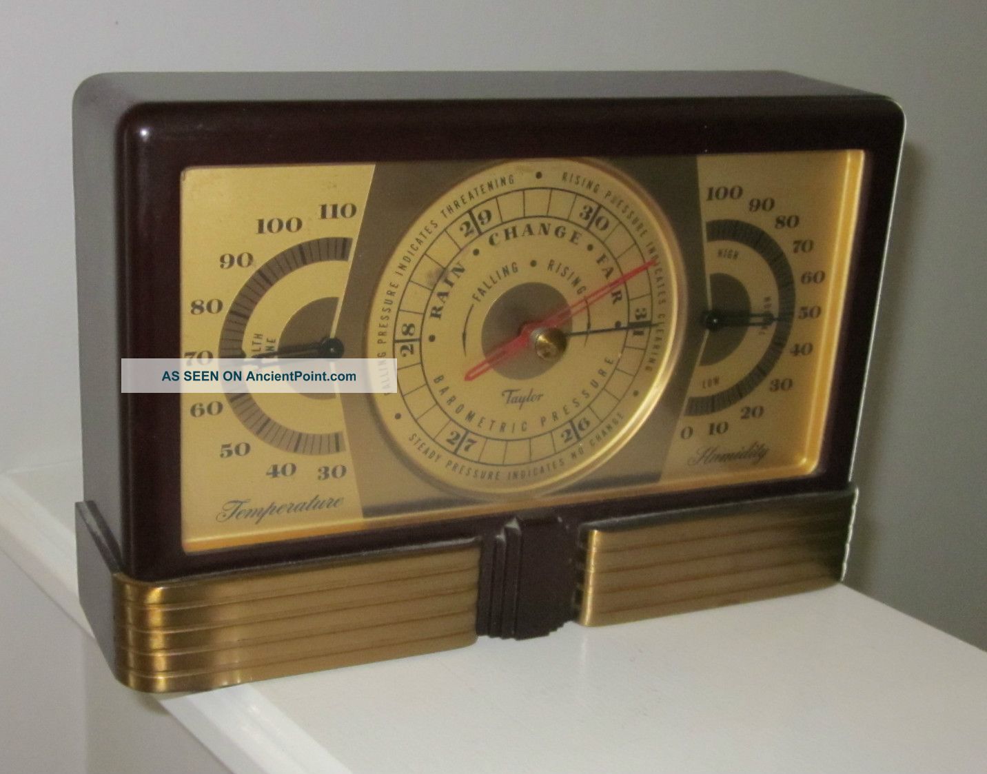 Desk Art Deco Machine Age Maroon Bakelite Taylor Airguide Barometer & Therometer Barometers photo