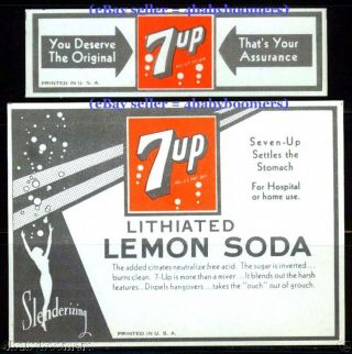 2 7 - Up With Lithium=1931 Antique 7up Soda Bottle Labels photo
