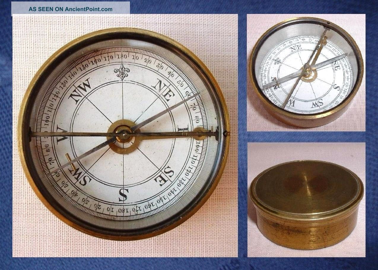 Antique Jewelled Brass Cased Lidded Glass Topped Compass C1900 Other photo