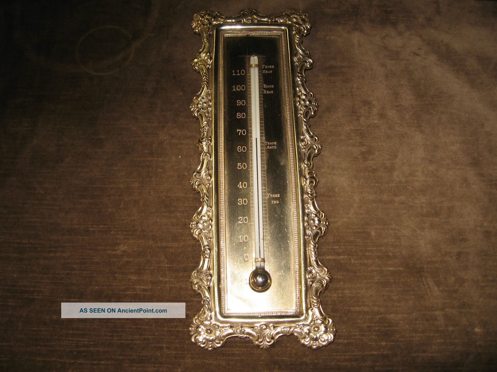 Antique 1800s Ornate Scientific Brass Thermometer Blood Fever Heat Instrument Other photo