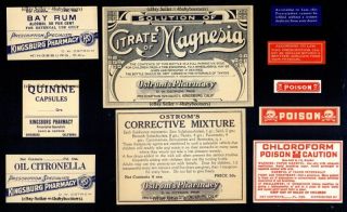 10 Kingsburg California Antique Drug Store Pharmacy Medicine Bottle Labels photo