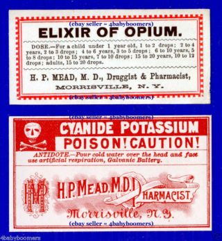 5 1880s ~elixir Of Opium~ & Antique Medicine Bottle Labels Morrisville New York photo